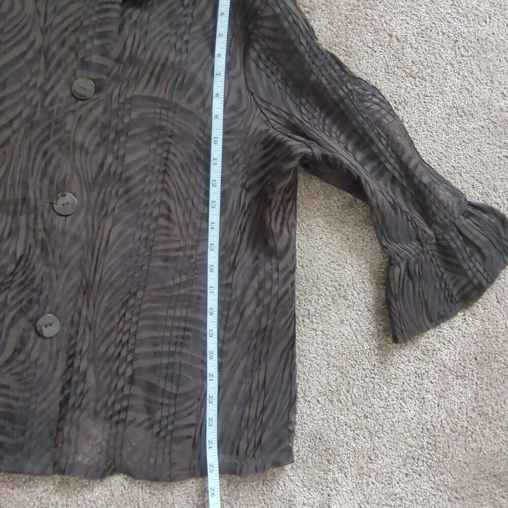 Citiknits Pleated Blouse Semi Sheer Long Sleeve Button Front Brown Large - Picture 11 of 11